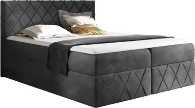 Obrázek produktu pro Postel GRAINGOLD Boxspring 200x200 Vivaro Lux - kontinentální postel se dvěma pohodlnými matracemi, dvěma zásuvkami, elegantním prošíváním na čele a nohách - sametová tkanina - šedá (Kronos 22)