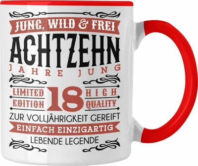 Produktbild von Trendation - 18. Geburtstag Tasse Geschenk 18er Geschenkidee Mädchen Jungen Lustiger Spruch Legende (Rot)