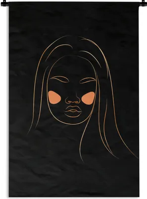 Produktbild von MuchoWow® Wandteppich Wandbehang Frau - Gold - Rosa - Strichzeichnung 60x90 cm Tapisserie Dekoration Wandtuch - Foto-Teppich - Abwaschbar
