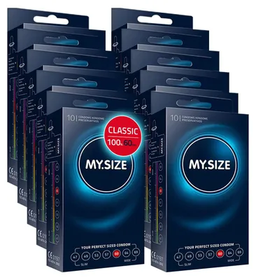 Zdjęcie produktu dla Prezerwatywy MY.SIZE Classic rozmiar 5 I szerokość 60 mm I opakowanie maksymalne 100 sztuk I premium extra cienkie I naturalne wrażenia I cienkie ścianki o grubości 0,07 mm I wegańskie I dla mężczyzn