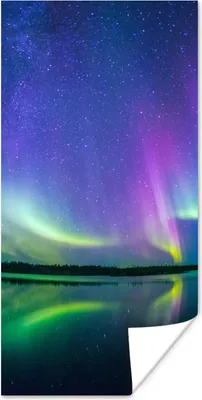 Produktbild von MuchoWow® Poster Nordlicht - Sternenhimmel - Reflexion 20x40 cm - Plakat - Foto
