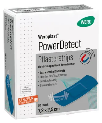 Produktbild von Weroplast PowerDetect Pflasterstrips 7,2 x 2,5 cm, detektierbar, 50 Stk/Pkg