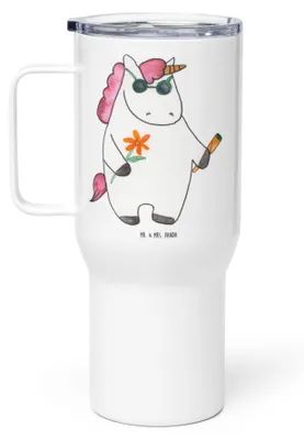 Produktbild von Mr. & Mrs. Panda Thermobecher Einhorn Woodstock - Weiß - Geschenk, Unicorn, Kaffee-to-go-Becher, Kaffee-Thermobecher, Joint, Alkohol, Teetasse, thermosbecher, Kiffen