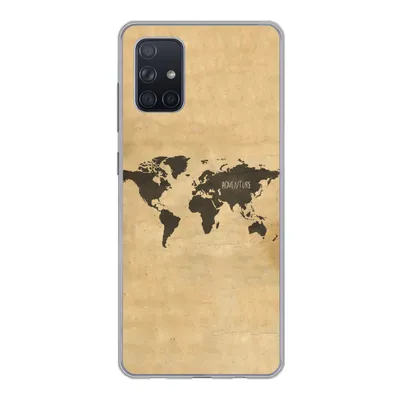 Produktbild von MuchoWow® Handyhülle Schutzhülle Hülle für Samsung Galaxy A51 Weltkarte - Braun - Zitat Silikon Softcase Handy Hülle - Schutzabdeckung