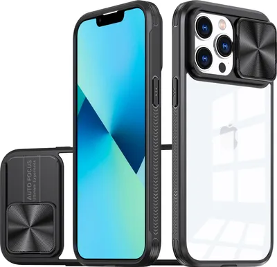 Immagine prodotto di Custodia per iPhone 13 Pro Custodia ibrida trasparente in TPU con cover fotocamera scorrevole nera
