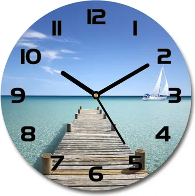Produktbild von Wanduhr aus Glas 30fi Glasbild Glasuhr Gehärtetes Glas - schwarze-zeiger - Wooden pier