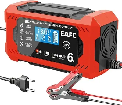 Obrázek produktu pro Autobateriová nabíječka, nabíjecí proud 6 A, LCD displej, 12 V, 6 A, červená