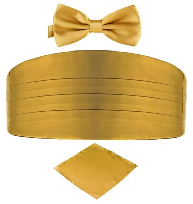 Produktbild von DonDon 3er Set Herren Kummerbund Fliege Einstecktuch farblich abgestimmt glänzend - Gold