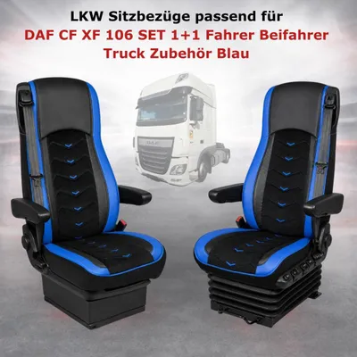 Produktbild von LKW Sitzbezüge passend für DAF CF XF 106 SET 1+1 Fahrer Beifahrer Truck Zubehör Blau