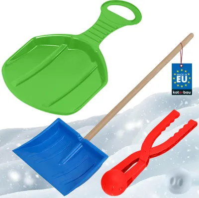 Produktbild von KOTARBAU® Schneespielset Schlitten mit Griff Poporutscher Rutschbahn Schneeschaufel für Kinder mit Holzstiel Schneeballautomat Rot