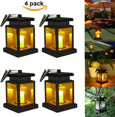 Obrázek produktu pro 4 kusy LED závěsné solární lucerny se svíčkou blikající solární lampy zahradní dekorace světla pro venkovní zahradní dekorace