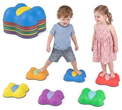 Produktbild von COSTWAY Balanciersteine Kinder, 6tlg Trittsteine rutschfest, Stapelsteine in Schmetterlingsform mit verstecktem Stauraum, Flusssteine für Kinder 3+