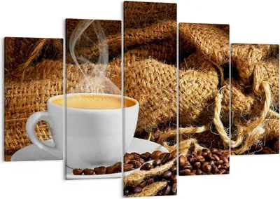 Produktbild von Bild auf Leinwand - Leinwandbild - Cappuccino Tasse Körner Beutel - 150x100cm - Wand Bild - Wanddeko - Leinwanddruck - Bilder - Kunstdruck - Leinwand bilder - Wandkunst - EA150x100-2383