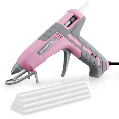 Zdjęcie produktu dla Pistolet do kleju na gorąco WORKPRO, 60/100 W, w zestawie 10 sztyftów kleju na gorąco, do majsterkowania i napraw