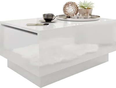 Produktbild von MIRJAN24 Couchtisch Moon 90x60, Wohnzimmer Kaffeetisch mit Stauraum, Gasdruckfeder (Farbe: Weiß Hochglanz)