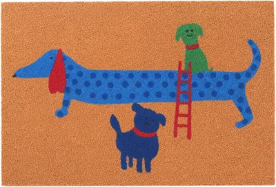 Image de Tapis en coco de 60x40 cm - Tapis de porte avec motif de teckel - Antidérapant - Multicolore