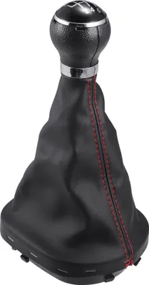 Produktbild von Schaltknauf mit 6-Gang-Schaltgetriebe und Staubabdeckung, kompatibel für VW Touran 2003-2010, strapazierfähiges Kunstleder, schwarz-roter Schalthebelknopf