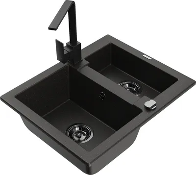 Produktbild von Mexen Carlos 1,5-Becken-Granitspüle mit Mischbatterie Rita, Schwarz/Gold metallisch - 6518-75-670300-70-B