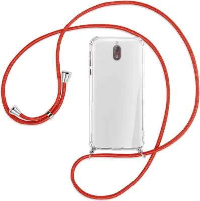 Produktbild von Handykette Backcover-Schutzhülle mit Band (Metall silberfarben) für Nokia 3.1 - rot