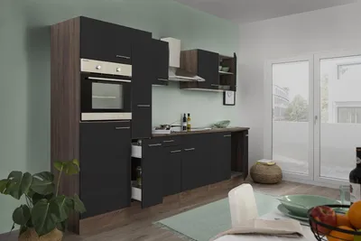 Produktbild von Küche Küchenzeile Küchenblock Eiche York Schwarz Oliver 300 cm Respekta