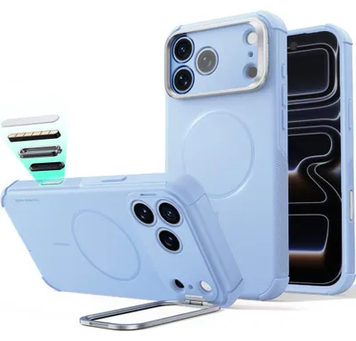 Immagine prodotto di Custodia protettiva per iPhone 18 Pro Max / 17 Pro Max, modello Cyber Tough di ESR, con supporto integrato e compatibile con MagSafe, colore azzurro chiaro