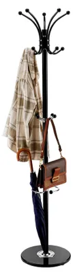Produktbild von Garderobenständer, 176 cm, Kleiderständer mit Schirmhalter, stabiler Marmorsockel und 14 Haken, Jackenständer für Eingangsbereich, Wohnzimmer, Kleiderbügel für Hüte, Schals, Taschen