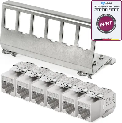 Produktbild von hb-digital Hutschienenadapter 6 Port mit CAT 8.1 Keystone Modul RJ45