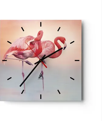 Produktbild von Wanduhr - Quadrat - Glasuhr - Flamingos Exotik Vögel - 30x30cm - Schleichendes Uhrwerk - Lautlos - zum Aufhängen bereit - Dekoration Modern - Wanddekoration aus Glas - C3AC30x30-5044