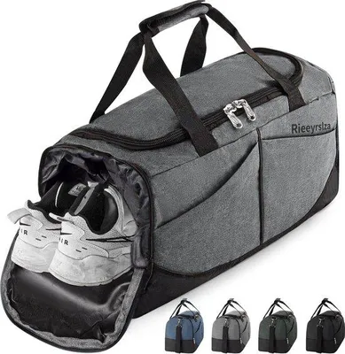 Immagine prodotto di Borsa da viaggio capiente da 40 litri con scomparto per scarpe, grande, grigia, impermeabile, con scomparto separato, Unischa, ideale per viaggi sportivi, nuoto e allenamento