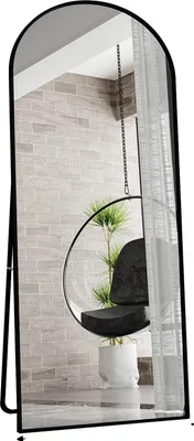 Obrázek produktu pro Celotělové zrcadlo, bezpečnostní sklo, elegantní zakřivený design, černý obloukový tvar, 180 x 80 cm-a