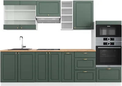 Image de Cuisine Vicco Fame-Line Vert-Or Landhaus/Blanc 280cm , PT Chêne, Model 42119