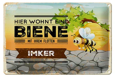 Produktbild von Blechschild Spruch 20x30 cm Hier wohnt eine Biene mit Ihrem flotten Imker