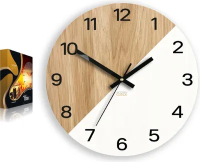 Produktbild von ModernClock, Wanduhr, Wohnzimmer, 33cm, große Wanduhr aus Eiche, Oksford Weiß