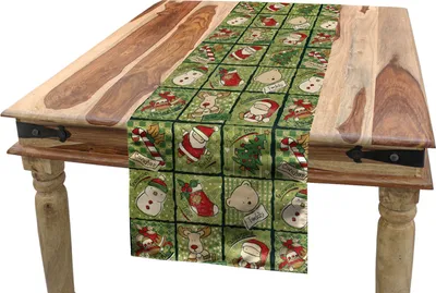 Produktbild von ABAKUHAUS Weihnachten Tischläufer, Teddybären Weihnachts, Esszimmer Küche Rechteckiger Dekorativer Tischläufer, 40 x 180 cm, Olivengrün Weiß