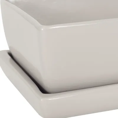 Obrázek produktu pro Keramický květináč 29 cm Obdélník Truhlík s podmiskou šedá kaktus