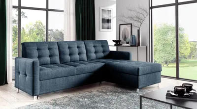 Produktbild von Ecksofa Sofa NURI Stoff Luis Blau mit Schlaffunktion Ottomane Rechts