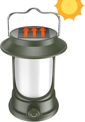 Obrázek produktu pro Solární přenosná kempingová lampa, dobíjecí, nabíjecí přes USB, LED lampa pro venkovní použití, turistiku, rybaření a kempování.
