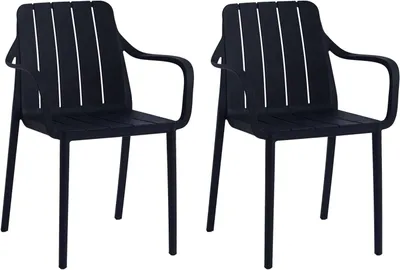 Produktbild von VORTIVO Gartenstuhl 2er Set Schwarz – stapelbar, wetterfest, UV-beständig & bis 200 kg. Für Balkon, Terrasse, Garten & Esszimmer.