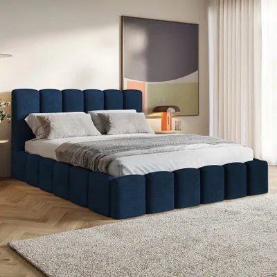 Produktbild von MOTIVENA Nunu Bubble Polsterbett 160x200 mit Bettkasten, Metall Latenrost, Bubble Bett 160x200 Blau Samt (Kronos 09)