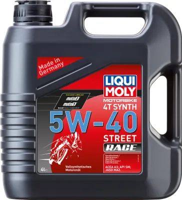Obrázok produktu pre Liqui Moly Motorbike 4T Synth 5W-40 Street Race 4 litrový kanister API SN PLUS, JASO MA2 plne syntetický