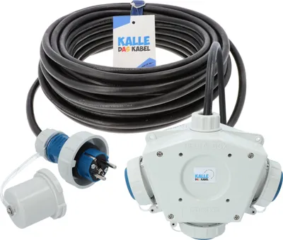 Produktbild von KALLE DAS KABEL Stromverteiler Aquasafe Delta-Box mit H07RN-F 3G 2,5 mm² 15 Meter SCHUKO IP68 Verlängerung Verteiler Stromkabel