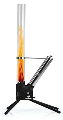 Produktbild von Feuersäule Schwarz/Silber – Pellet Feuerstelle raucharm 132cm für Garten und Terrasse