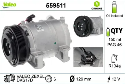 Produktbild von VALEO 559511 DKS17D Klimaanlage Klimakompressor PAG 46 R134a für NISSAN MURANO (Z51) TEANA II (J32)