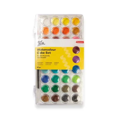 Produktbild von Mont Marte Aquarellfarben Wasserfarben Set – 36 Farben mit Nylonpinsel – hoch pigmentiert, leicht mischbar – Ideal für Einsteiger & kreative Projekte
