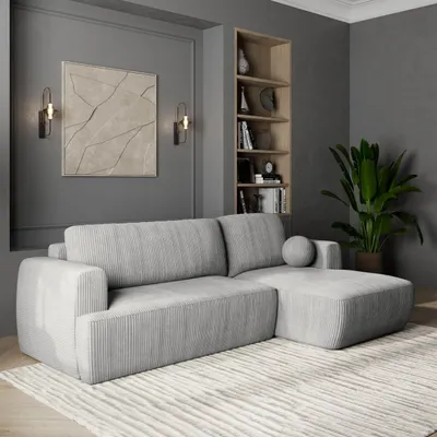 Produktbild von Masseno Ecksofa SENTI P R-S mit Schlaffunktion L-Form, Sofa mit Bettkasten, Wohnzimmersofa, Couch, Soffa, Bettsofa, Couchgarnitur- Hellgrau, POSO 55
