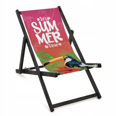 Produktbild von Premium Holz Gartenliege mit schwarzem Gestell "It's Summer Time" – Klappbarer Strandliegestuhl, robust & stabil