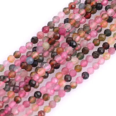 Immagine prodotto di Collana di perle di turmalina, 2 mm, multicolore, sfaccettate, lunghezza 38,1 cm