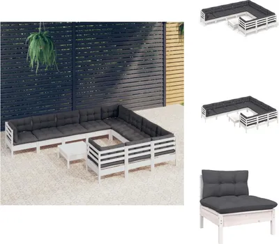 Produktbild von vidaXL 11-tlg. Garten-Lounge-Set mit Kissen Weiß Kiefernholz -  Gartenmöbel-Sets