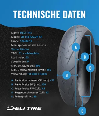 Produktbild von Opona DELI SB-148 120/80-12 TL