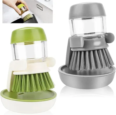 Produktbild von Spülbürsten-Set - Küchenbürsten - Für eine hygienische Reinigung - Mit Dosierer - 2 Stück - Grün-Grau